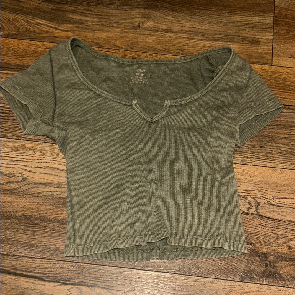 Aerie Sage Green Ribbed Short Sleeve Top
